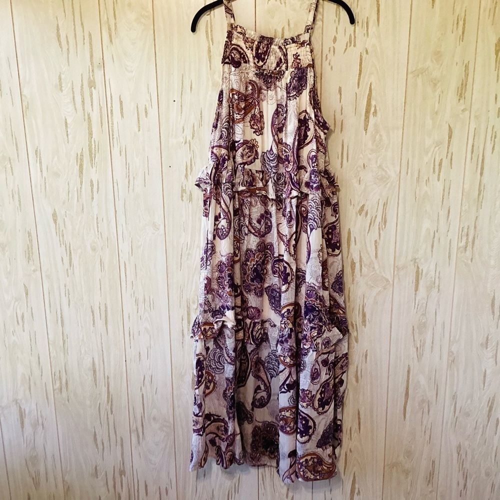 NEW Band of the Free Boho Liliane Purple Paisley Tiered Maxi Dress S Viscose - Picture 2 of 10